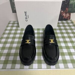 Celine Black Flats with Gold Detail